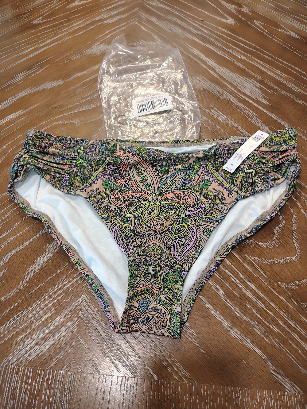 Soma Paisley Ruched Bikini Bottoms in Beige, Green, Pink and Purple